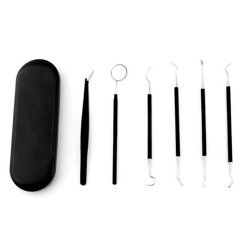 Valkyrie 6 Parça Paslanmaz Çelik Metal Kutulu  Diş Tartar Temizleme Dental Ağız Bakım Seti siyah kutu