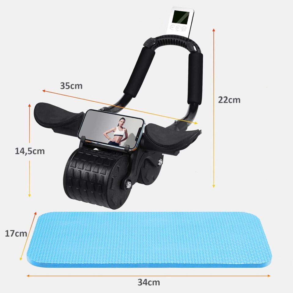 Valkyrie Karın Kası Göbek Eritici Abdominal Ab Roller Telefon Tutuculu Sayaçlı Siyah