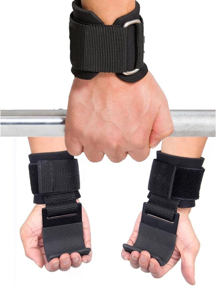Valkyrie 2 Adet Ağırlık Kaldırma Kancası Tutma Yardımcısı Bar Fitness Bilekliği Lifting Hooks Straps Siyah