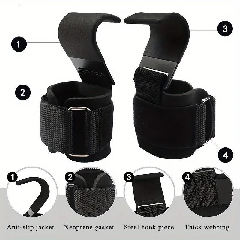 Valkyrie 2 Adet Ağırlık Kaldırma Kancası Tutma Yardımcısı Bar Fitness Bilekliği Lifting Hooks Straps Siyah