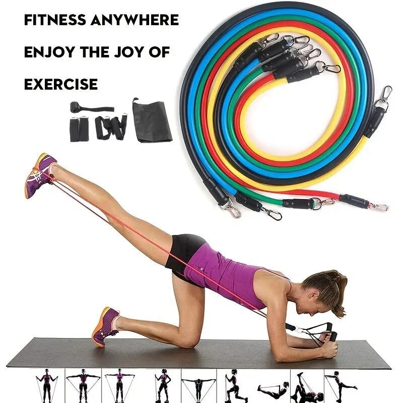 Valkyrie 11 Parça Latex Direnç Lastiği Seti Yoga Pilates Fitness Egzersiz Direnç Bandı