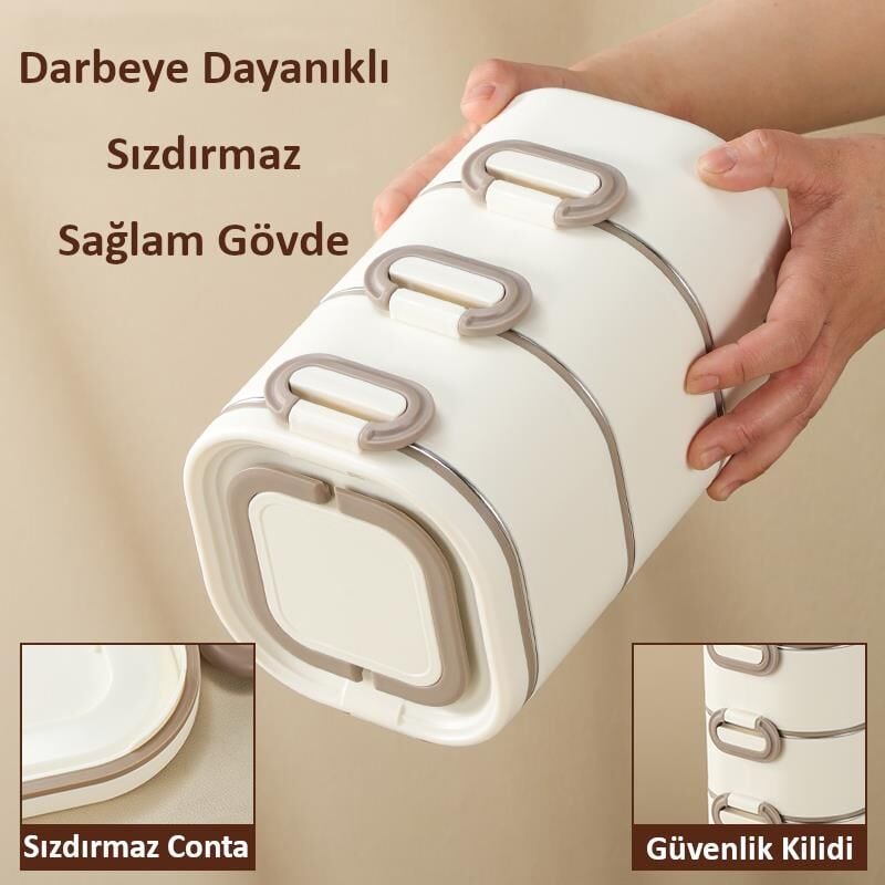 Valkyrie 1950 ML 3 Katlı Paslanmaz Çelik Yemek Kabı – Termal Çantalı, Akıtmaz, BPA’sız | Tek Kap 3 Öğün