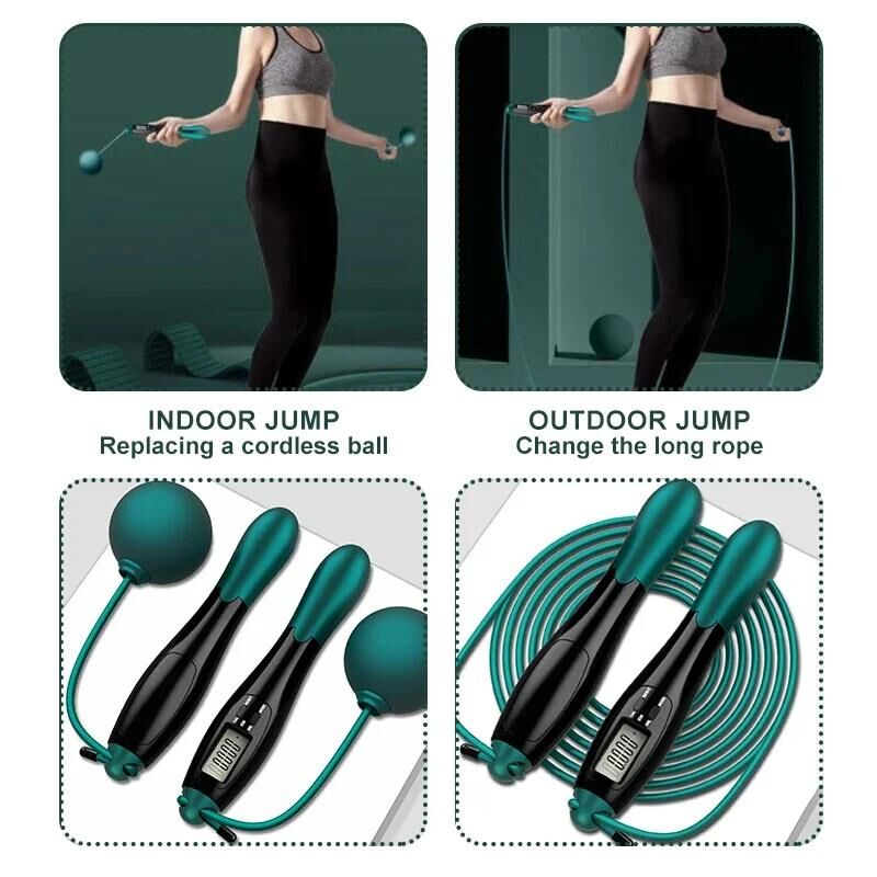 Valkyrie Çift Led Dijital Sayaçlı 4 Modlu Akıllı Çelik İp Atlama Fitness Kondsiyon Yeşil