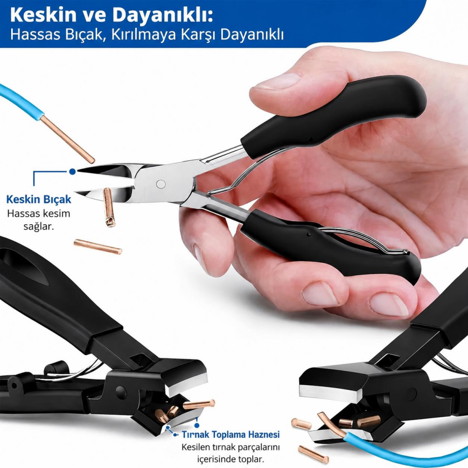 Valkyrie Profesyonel Batık Tırnak Makası Seti 5 Parça | Kalın Tırnak Kesici, Tırnak Eğesi, Temizleme Aparatı ve Cımbızlı Pedikür Seti