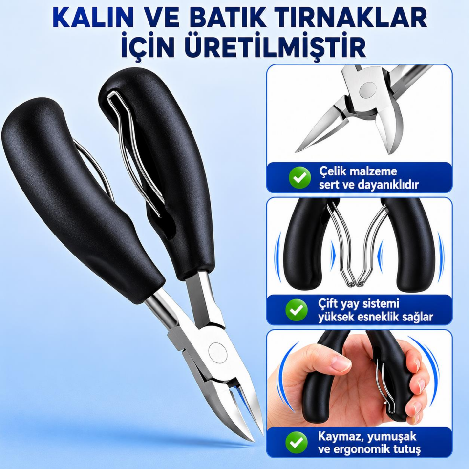 Valkyrie Profesyonel Batık Tırnak Makası Seti 5 Parça | Kalın Tırnak Kesici, Tırnak Eğesi, Temizleme Aparatı ve Cımbızlı Pedikür Seti