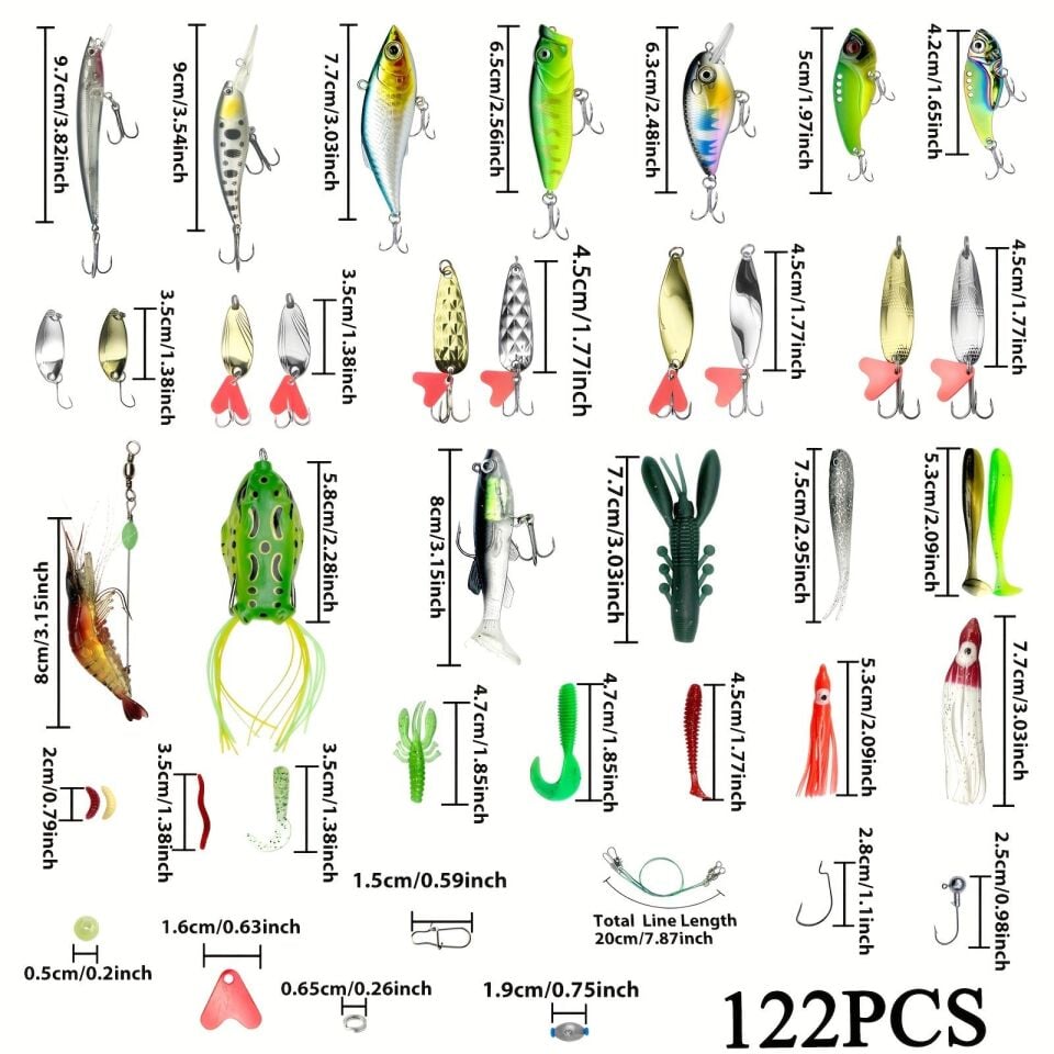 Valkyrie 122 Parça Kutulu Balık Olta Yem Seti Rapala Silikon Kaşık İğne Tatlı Tuzlu Su Spin Olta Seti