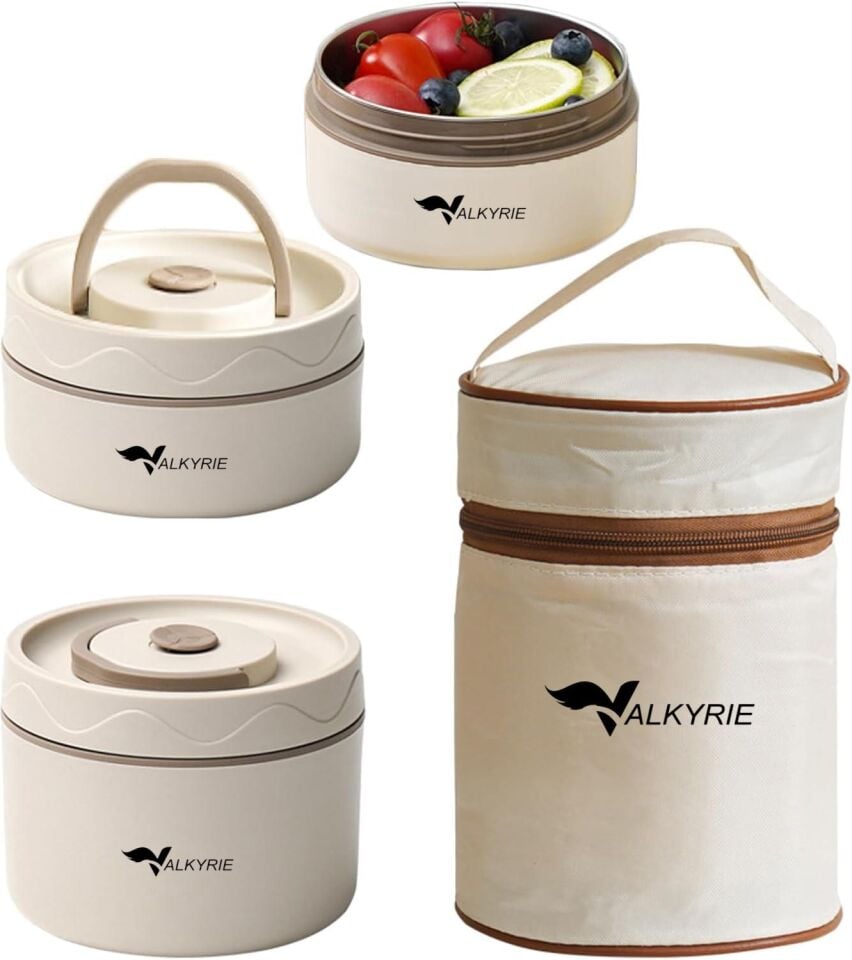 Valkyrie 2 Gözlü Paslanmaz Çelik Isı Yalıtımlı Yemek Kabı Seti Çantalı 304 Steel 420ml + 550ml