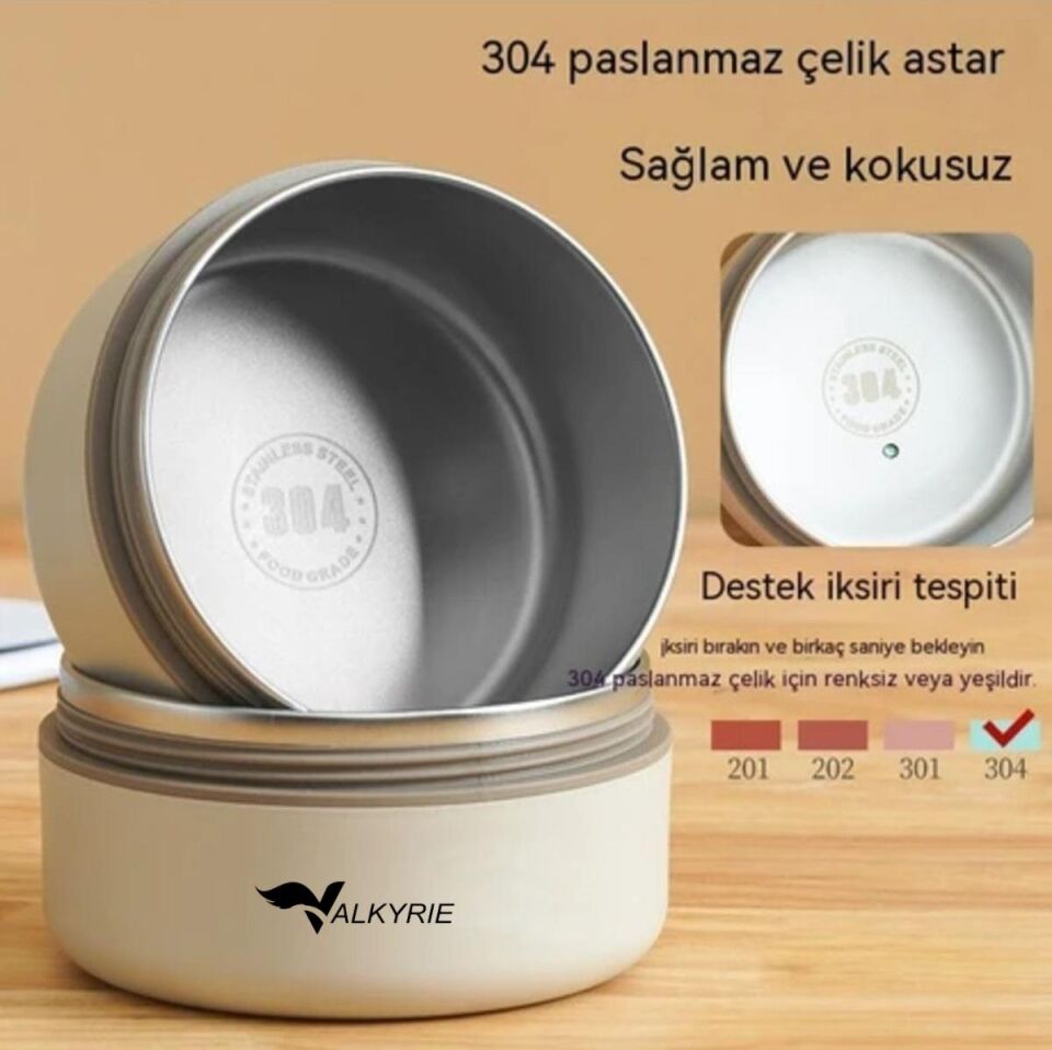 Valkyrie 2 Gözlü Paslanmaz Çelik Isı Yalıtımlı Yemek Kabı Seti Çantalı 304 Steel 420ml + 550ml