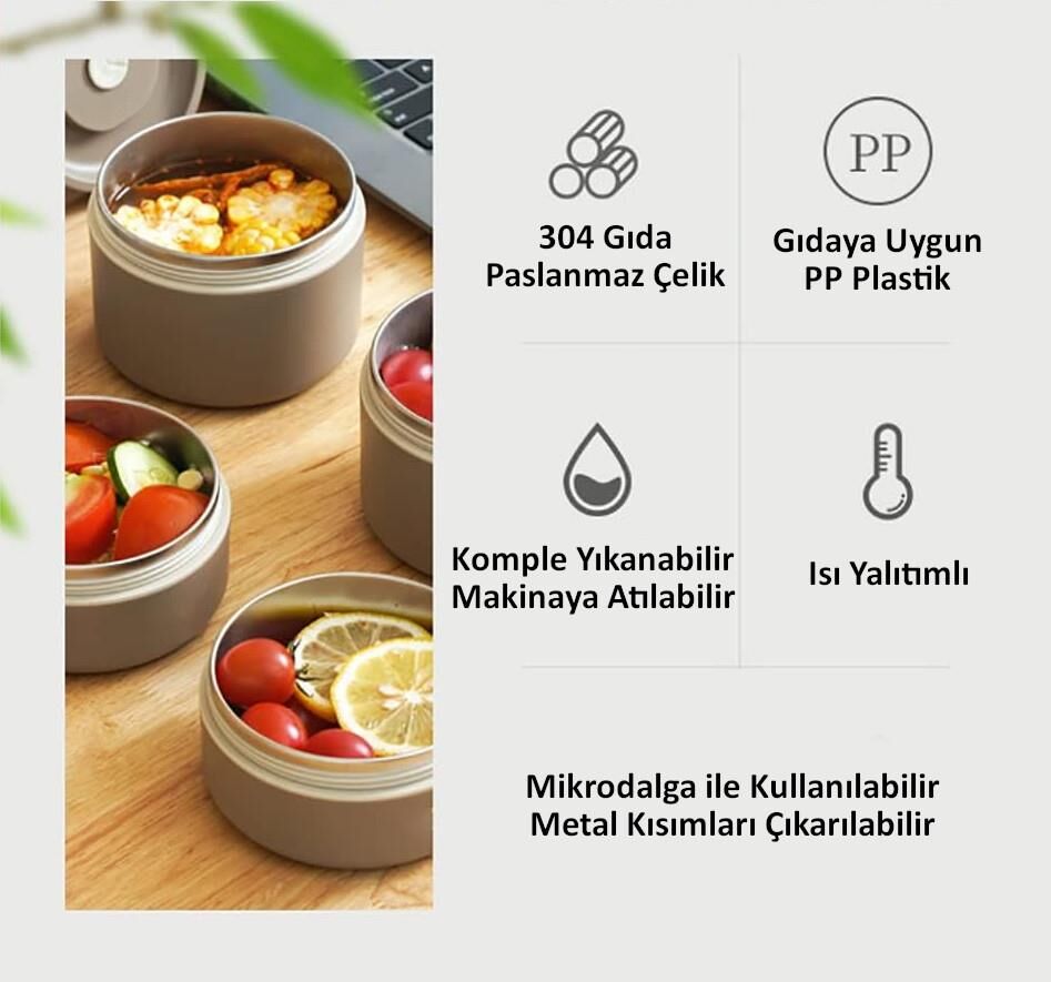 Valkyrie 2 Gözlü Paslanmaz Çelik Isı Yalıtımlı Yemek Kabı Seti Çantalı 304 Steel 420ml + 550ml
