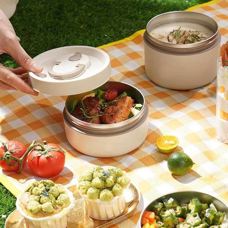 Valkyrie 2 Gözlü Paslanmaz Çelik Isı Yalıtımlı Yemek Kabı Seti Çantalı 304 Steel 420ml + 550ml