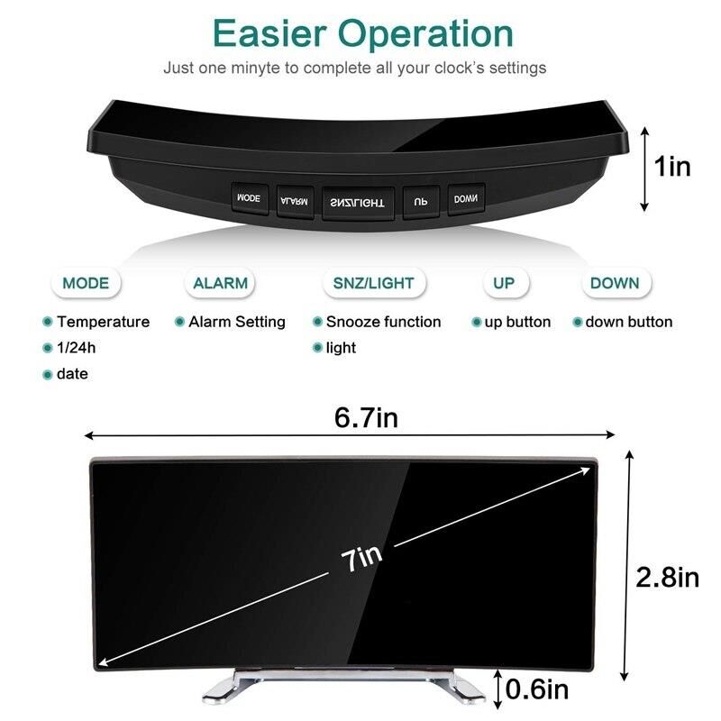 Valkyrie Alarmlı LED Dereceli Curved Dijital Masa Saati