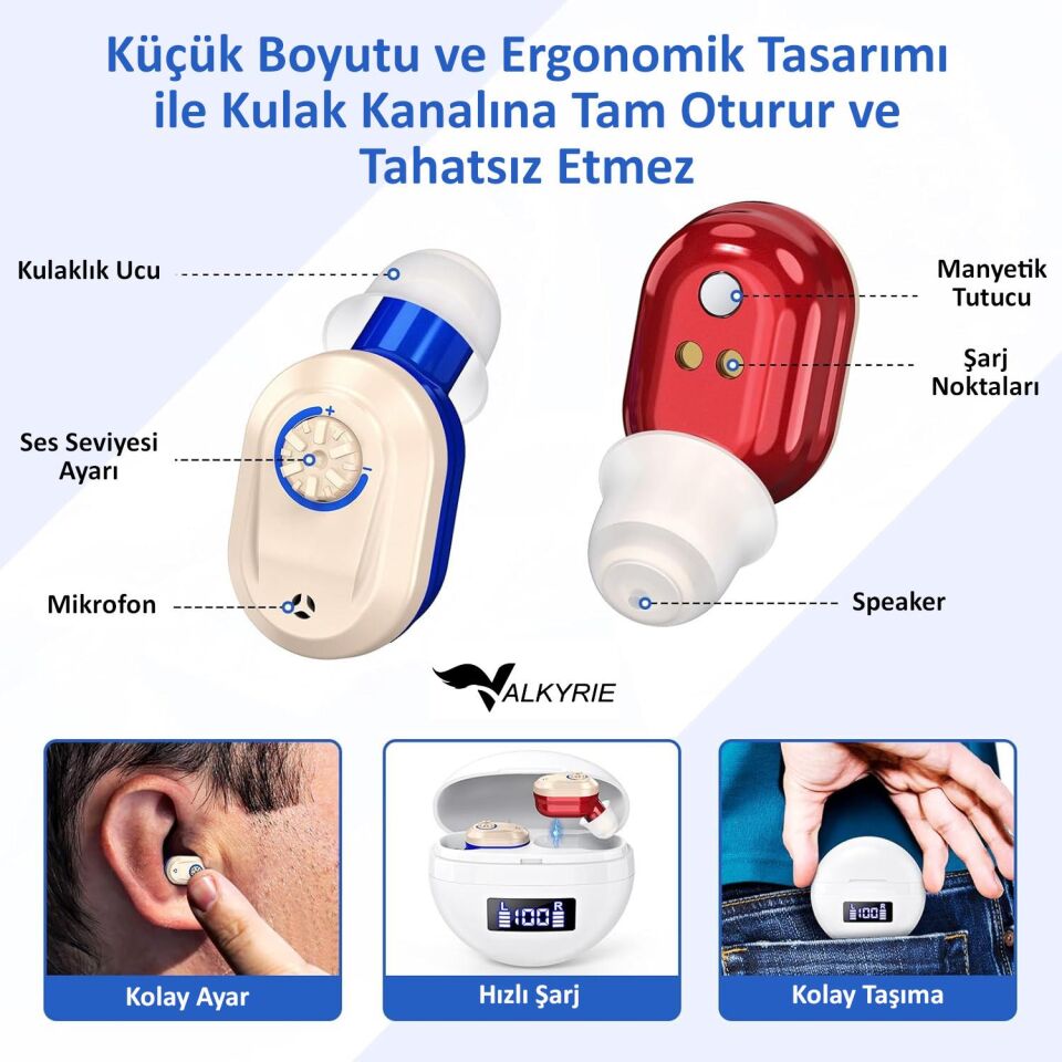Valkyrie Duyma Yarcımcısı İşitme Cihazı Kulak İçi Ses Yükseltme Cihazı - Büyük Kapasite Kolay Kullanım Ergonomik Tasarım