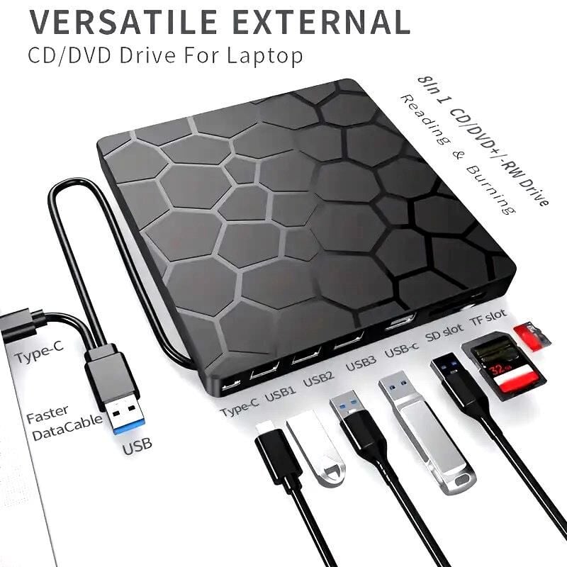 Valkyrie 8in1 Harici CD DVD Okuma Yazma USB 3.0 Hub Çok Amaçlı External Drive TF SD Kart Okuyucu