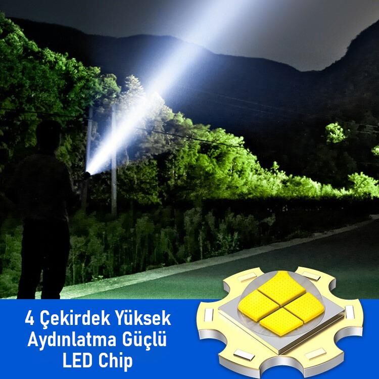 Valkyrie Şarjlı LED El Feneri 5 Işık Modu Type-C Şarjlı Çakar Modlu Zoom Özellikli