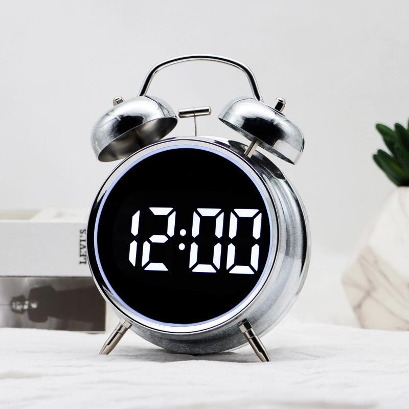 Valkyrie LED Ekranlı Analog Alarmlı Masa Saati Çalar Saat Pil Dereceli Çift Alarmlı Dijital Saat Gümüş