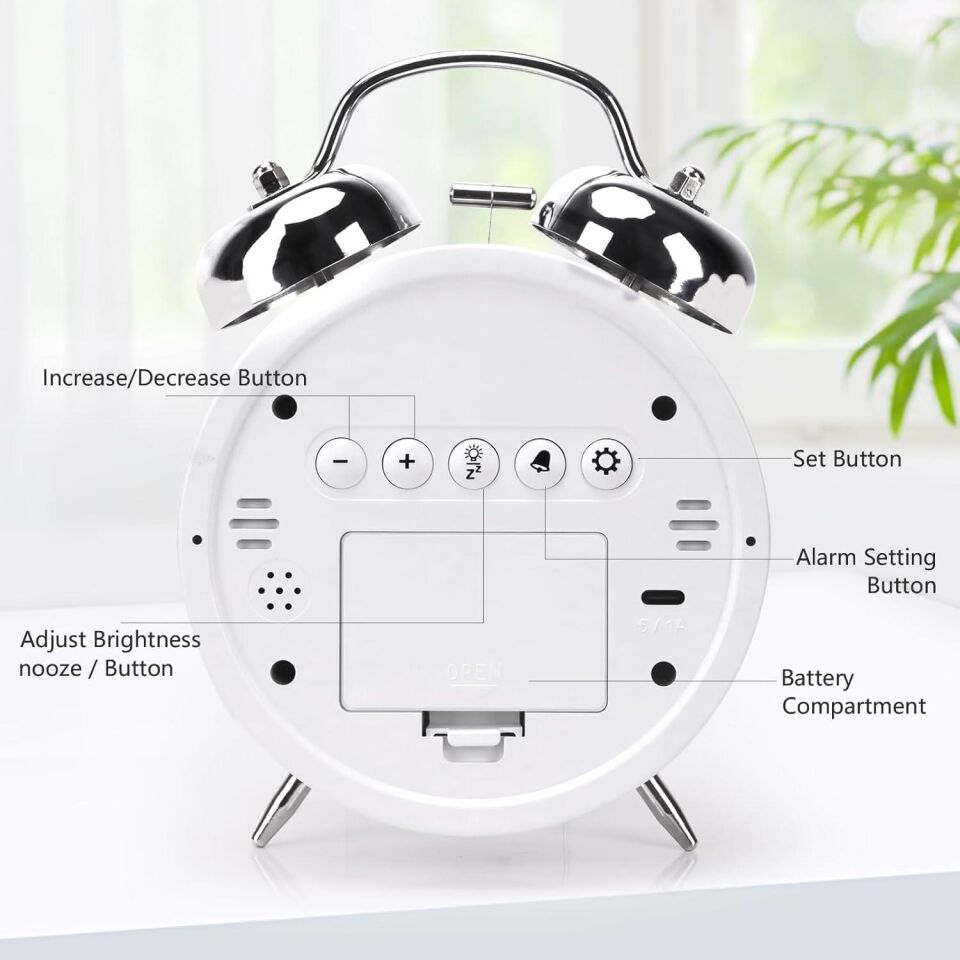 Valkyrie LED Ekranlı Analog Alarmlı Masa Saati Çalar Saat Pil Dereceli Çift Alarmlı Dijital Saat Gümüş