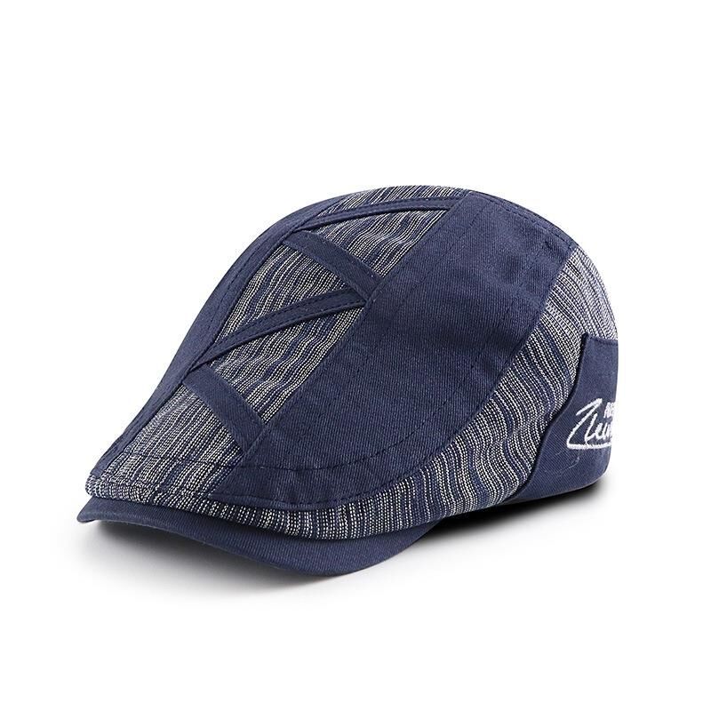 Valkyrie İtalyan Style Retro Zigzag Çizgi Detaylı Erkek Kasket Şapka Tokalı Ayarlanabilir Erkek Lacivert
