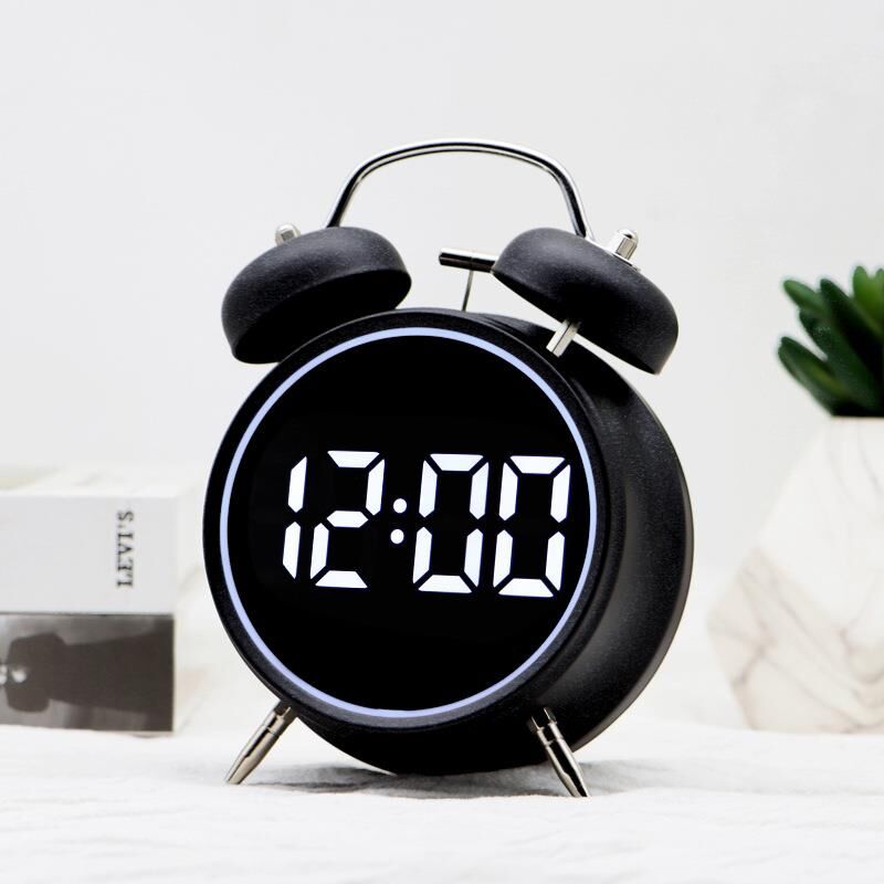 Valkyrie LED Ekranlı Analog Alarmlı Masa Saati Çalar Saat Pil Dereceli Çift Alarmlı Dijital Saat Siyah