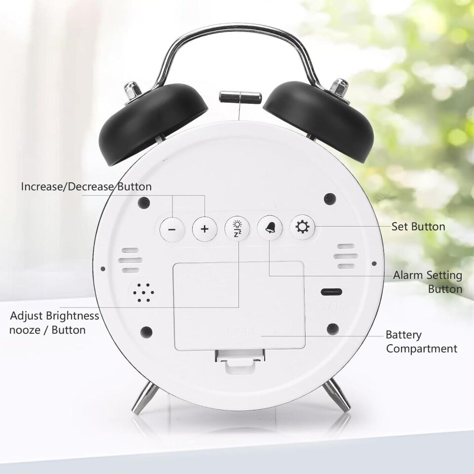 Valkyrie LED Ekranlı Analog Alarmlı Masa Saati Çalar Saat Pil Dereceli Çift Alarmlı Dijital Saat Siyah