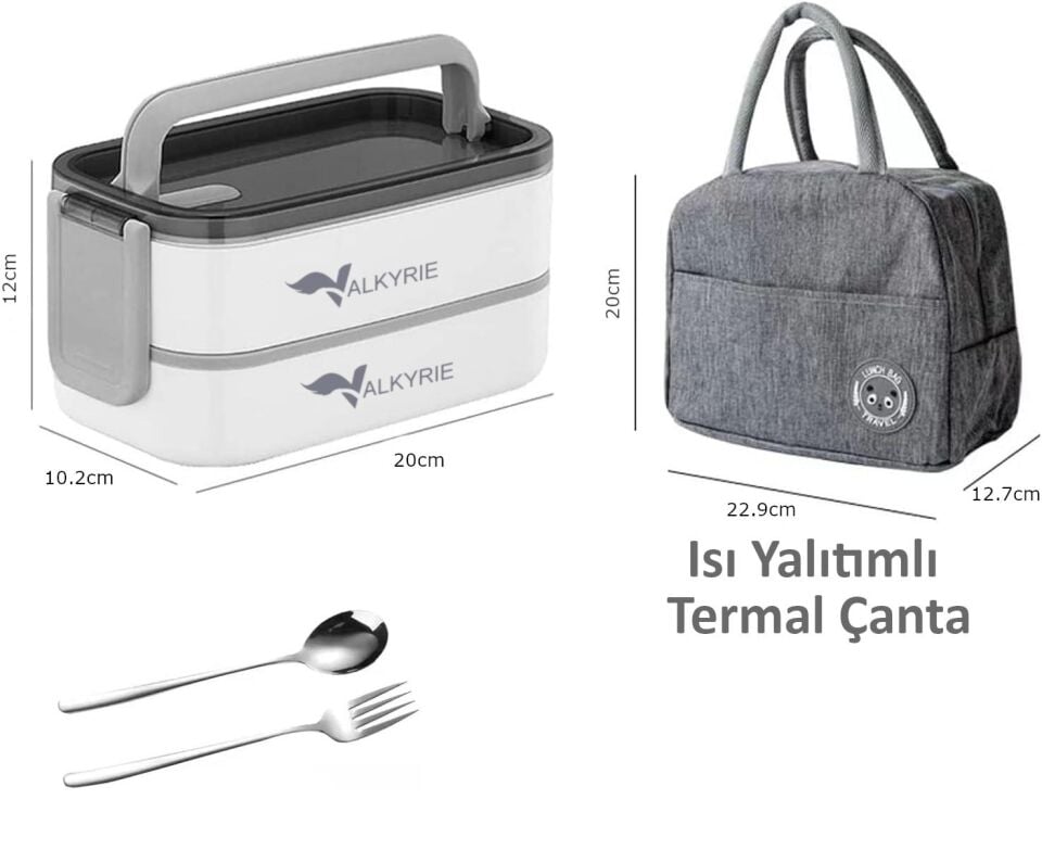Valkyrie 1350 ml Termal Yemek Kabı Seti – Çelik Bölmeli Sızdırmaz Lunch Box + Isı Yalıtımlı Çanta