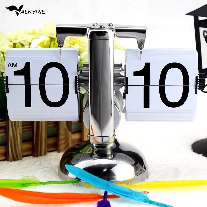Valkyrie Retro Metanik Yaprak Saat Ev Ofis Masa Saati Paslanmaz Çelik Tek Bacak Beyaz