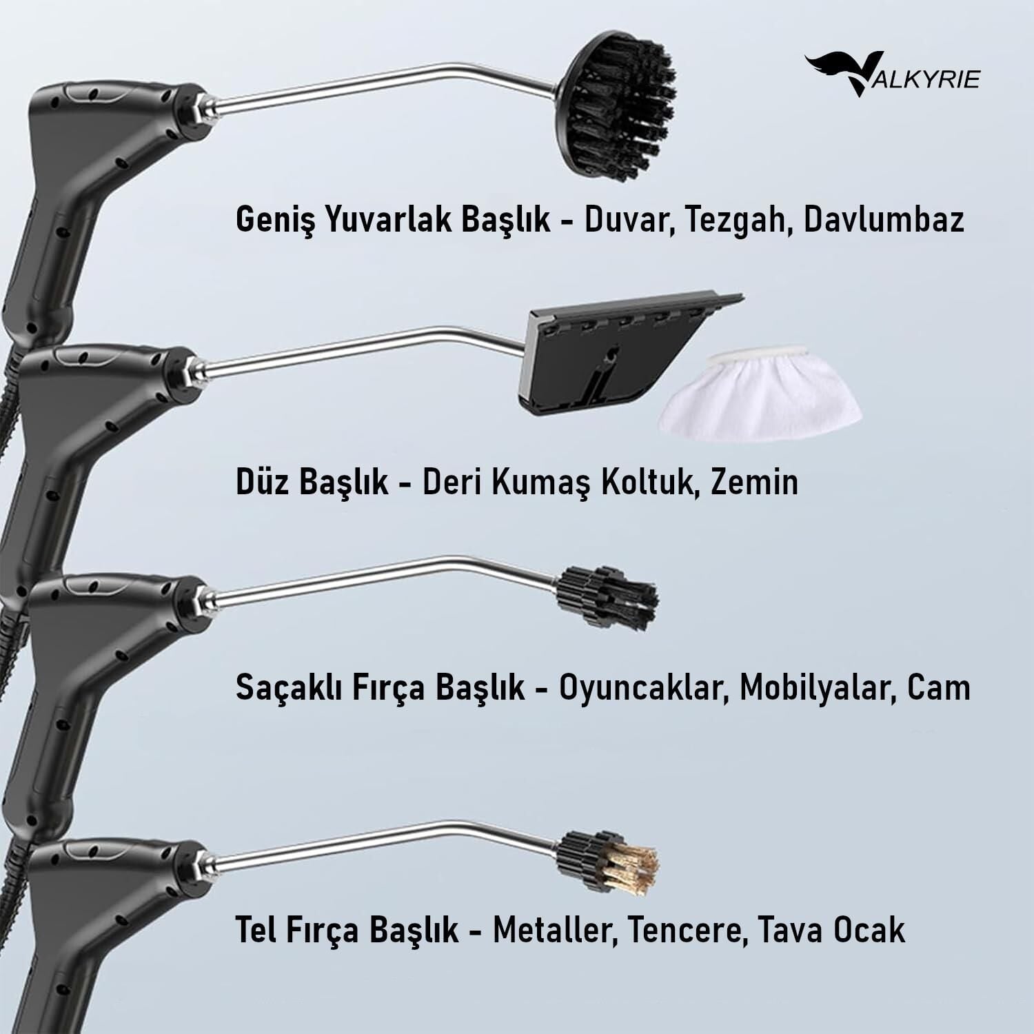 Valkyrie El Tipi Buharlı Temizleyici 2500W Basınçlı Yüksek Isı, Çoklu Başlık Aparatlı Derinlemesine Hijyenik Temizlik