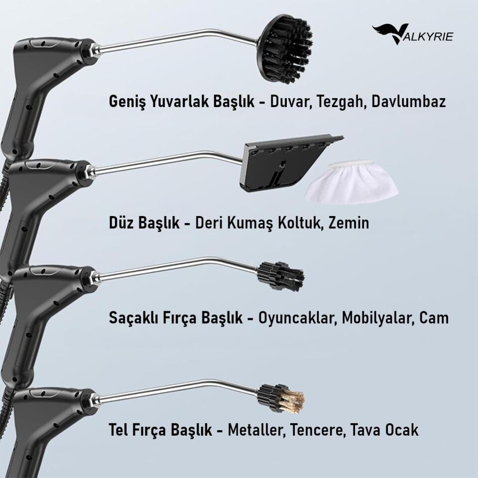 Valkyrie El Tipi Buharlı Temizleyici 2500W Basınçlı Yüksek Isı, Çoklu Başlık Aparatlı Derinlemesine Hijyenik Temizlik