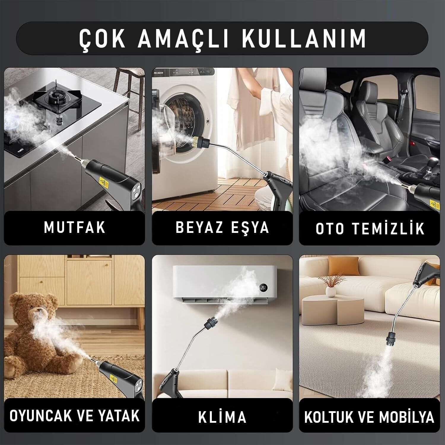 Valkyrie El Tipi Buharlı Temizleyici 2500W Basınçlı Yüksek Isı, Çoklu Başlık Aparatlı Derinlemesine Hijyenik Temizlik