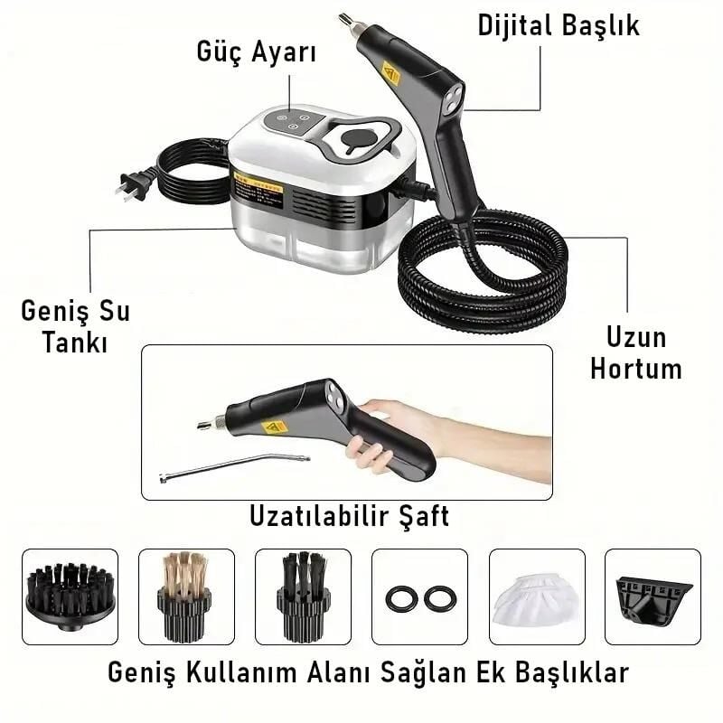Valkyrie El Tipi Buharlı Temizleyici 2500W Basınçlı Yüksek Isı, Çoklu Başlık Aparatlı Derinlemesine Hijyenik Temizlik