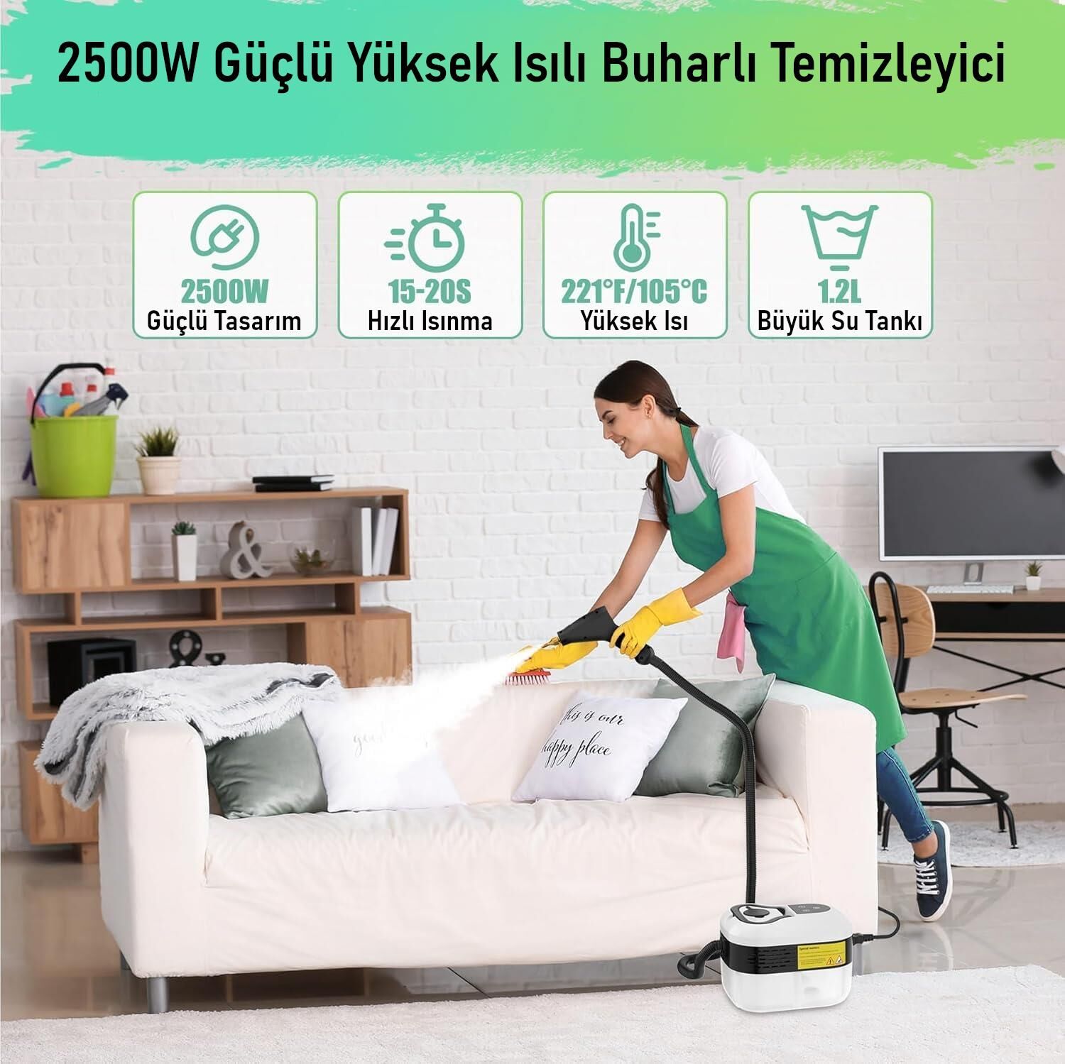Valkyrie El Tipi Buharlı Temizleyici 2500W Basınçlı Yüksek Isı, Çoklu Başlık Aparatlı Derinlemesine Hijyenik Temizlik