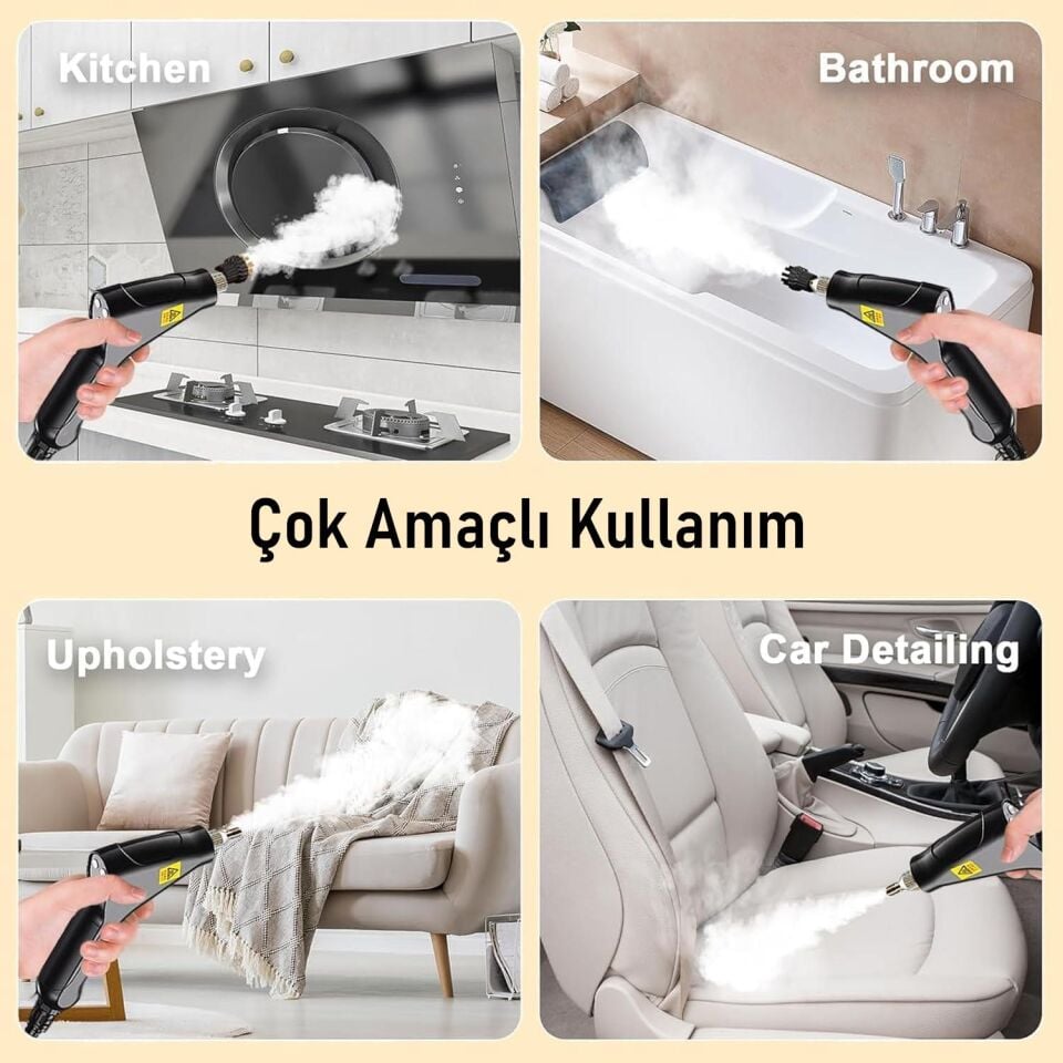 Valkyrie El Tipi Buharlı Temizleyici 2500W Basınçlı Yüksek Isı, Çoklu Başlık Aparatlı Derinlemesine Hijyenik Temizlik