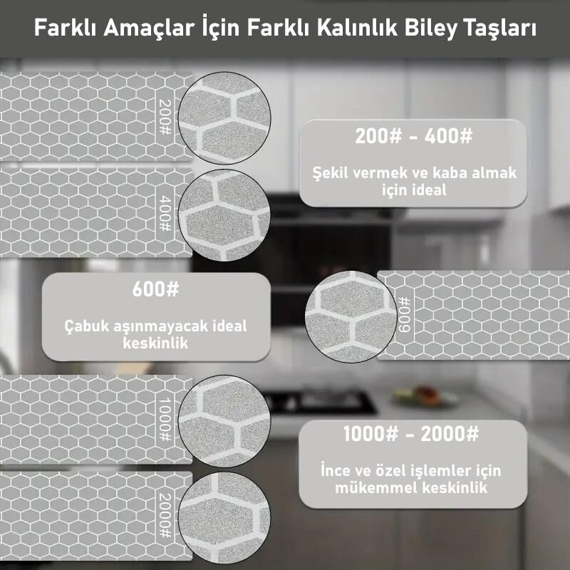 Valkyrie 5 Adet Elmas Biley Seti Bıçak Bileme Taşı Sulu veya Susuz Biley Uzun Ömürlü Aşınmaz 200 400 600 1000 2000 Grit