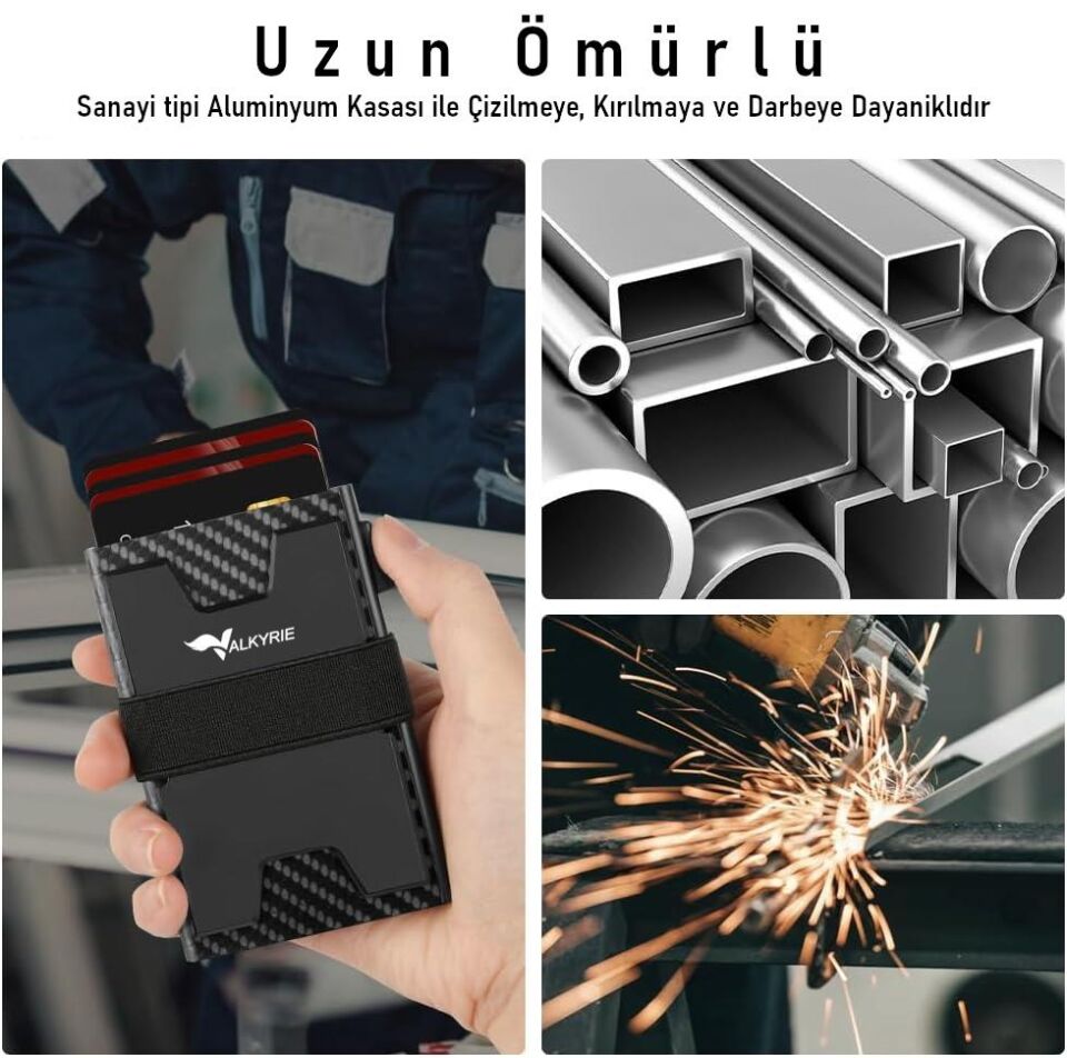 Valkyrie Akıllı Mekanizmalı Karbon Fiber Kasa RFID Korumalı Cüzdan Kredi Kartlık 15 Kart Kapasiteli Kartlık Karbon