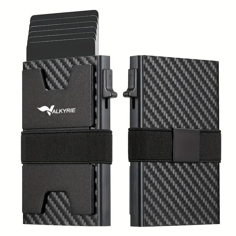 Valkyrie Akıllı Mekanizmalı Karbon Fiber Kasa RFID Korumalı Cüzdan Kredi Kartlık 15 Kart Kapasiteli Kartlık Karbon