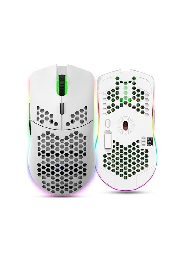 Valkyrie Kablosuz Petek Tasarım Şarjlı Gaming Mouse – RGB Aydınlatmalı 3200 DPI Ultra Hafif Beyaz