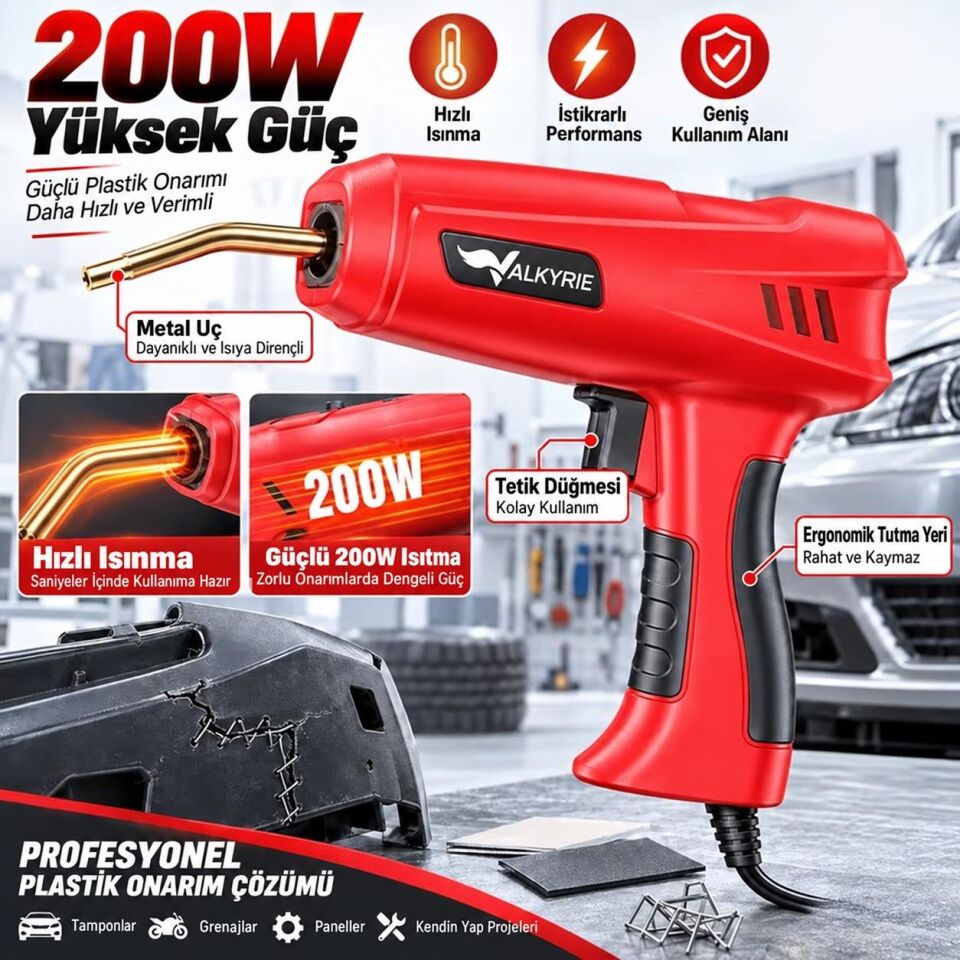 Valkyrie 200W Plastik Kaynak Makinesi 1000 Zımba Uçlu Çantalı Tamir Seti Düzleştirme Başlıklı