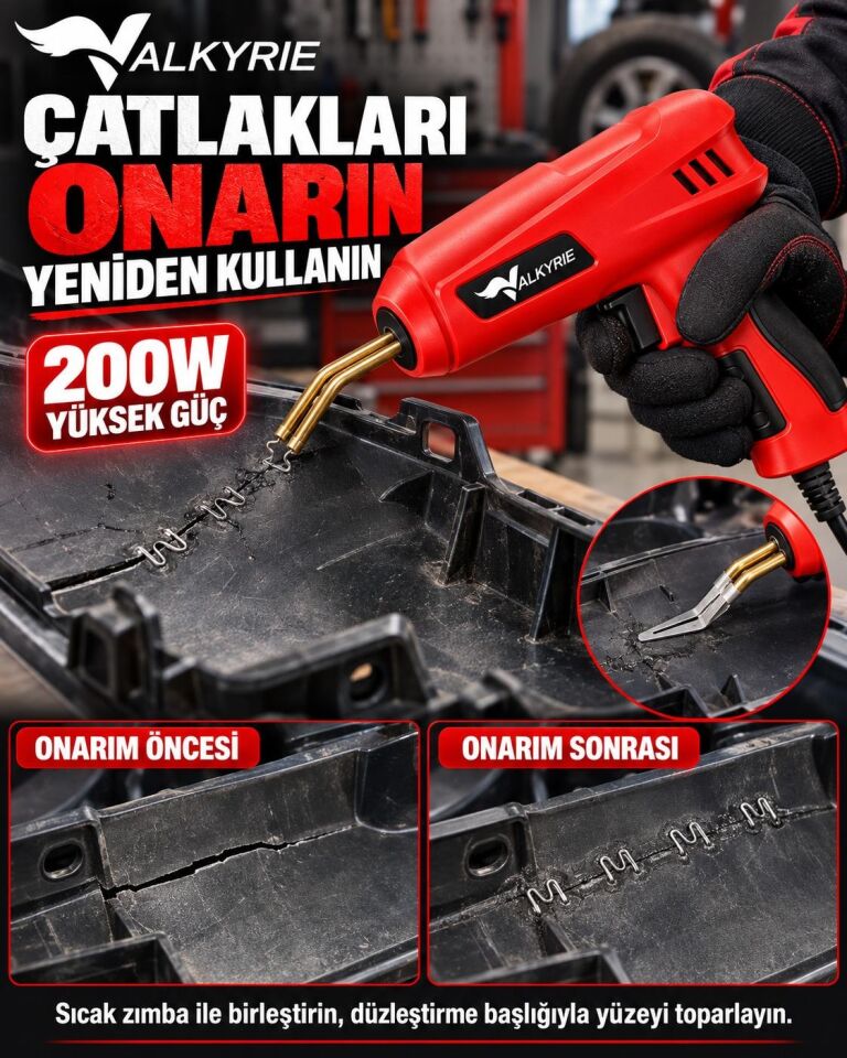 Valkyrie 200W Plastik Kaynak Makinesi 1000 Zımba Uçlu Çantalı Tamir Seti Düzleştirme Başlıklı