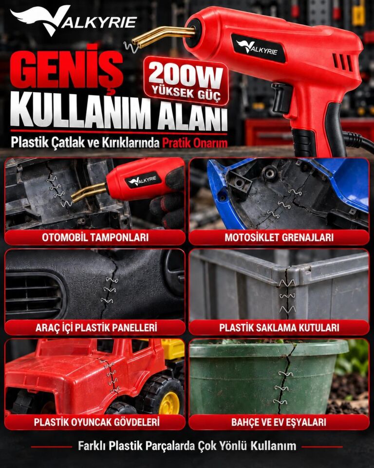 Valkyrie 200W Plastik Kaynak Makinesi 1000 Zımba Uçlu Çantalı Tamir Seti Düzleştirme Başlıklı