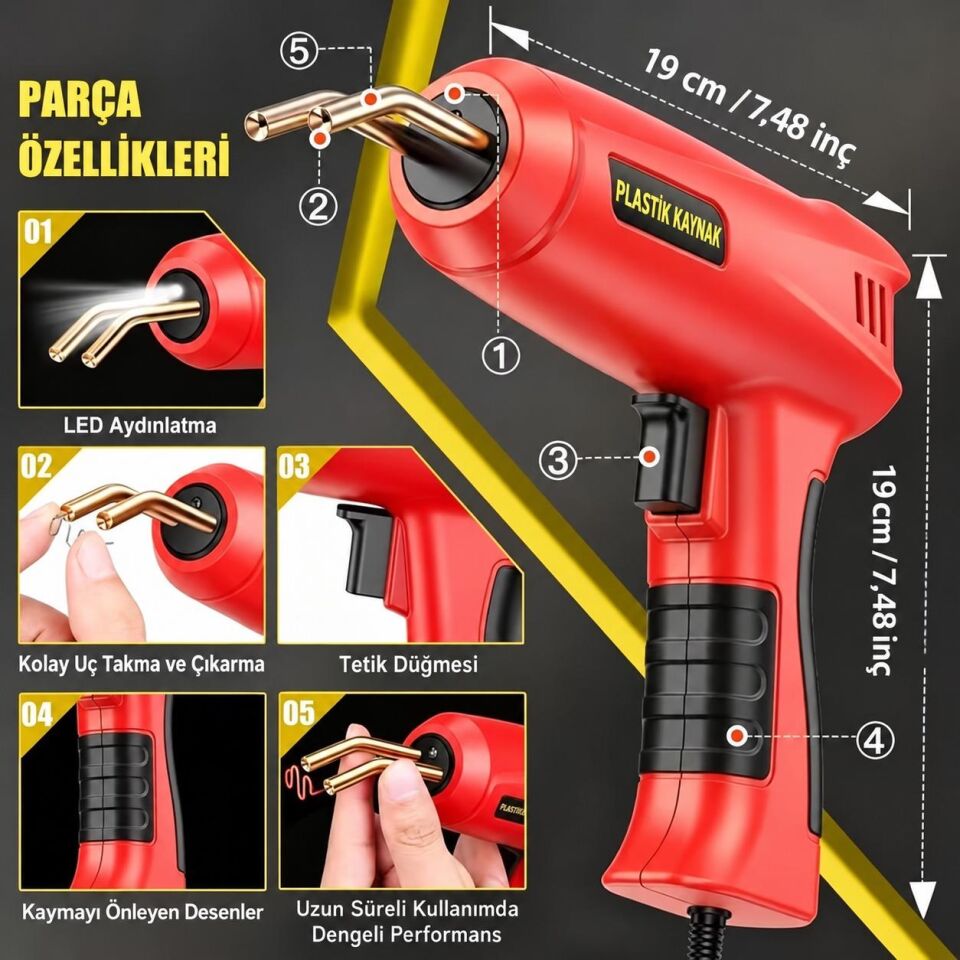 Valkyrie 200W Plastik Kaynak Makinesi 1000 Zımba Uçlu Çantalı Tamir Seti Düzleştirme Başlıklı