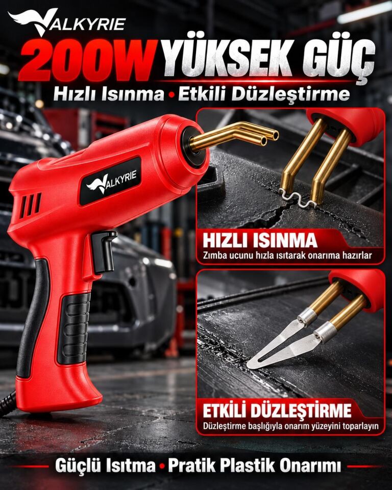 Valkyrie 200W Plastik Kaynak Makinesi 1000 Zımba Uçlu Çantalı Tamir Seti Düzleştirme Başlıklı