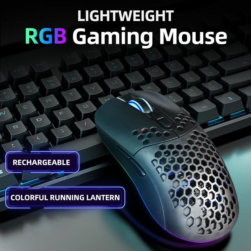 Valkyrie Kablosuz Petek Tasarım Şarjlı Gaming Mouse – RGB Aydınlatmalı 3200 DPI Ultra Hafif Siyah