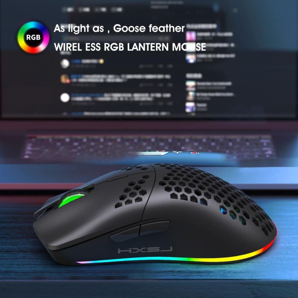 Valkyrie Kablosuz Petek Tasarım Şarjlı Gaming Mouse – RGB Aydınlatmalı 3200 DPI Ultra Hafif Siyah