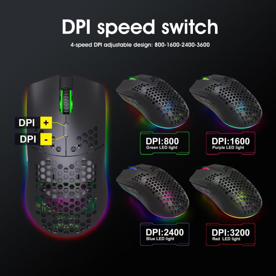 Valkyrie Kablosuz Petek Tasarım Şarjlı Gaming Mouse – RGB Aydınlatmalı 3200 DPI Ultra Hafif Siyah
