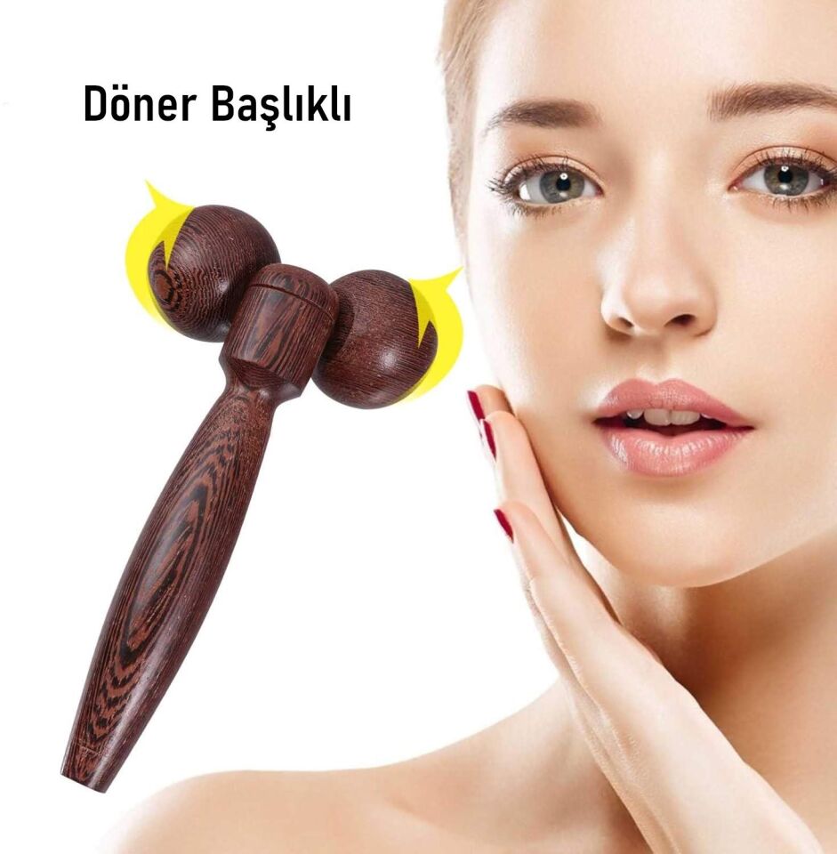 Valkyrie Ahşap Yüz Masaj Aleti Çift Başlı Roller Doğal Ahşap Cilt Sıkılaştırıcı Yüz Yogası