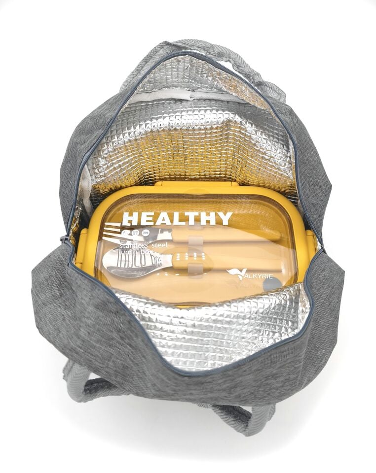 Valkyrie 304 Çelik Bölmeli Lunch Box Seti | Termal Çantalı, Bölmeli, Çatal Kaşıklı, Sızdırmaz Yemek Kabı Sarı-Yeşil