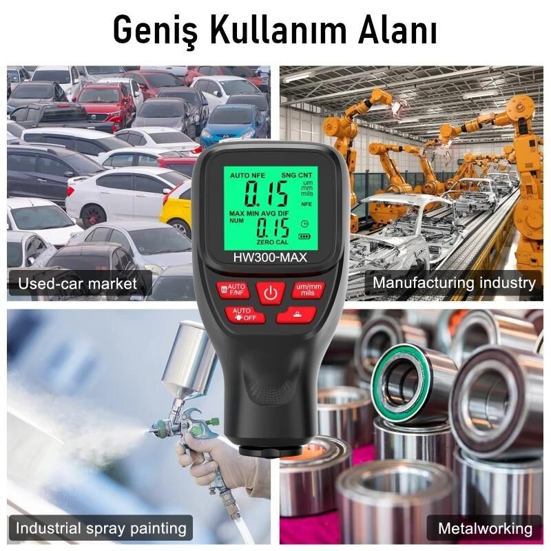Valkyrie HW300-MAX Dijital Kaplama Kalınlığı Ölçer – 0-2000 µm, FE/NFE Otomatik Algılama, LCD Ekran