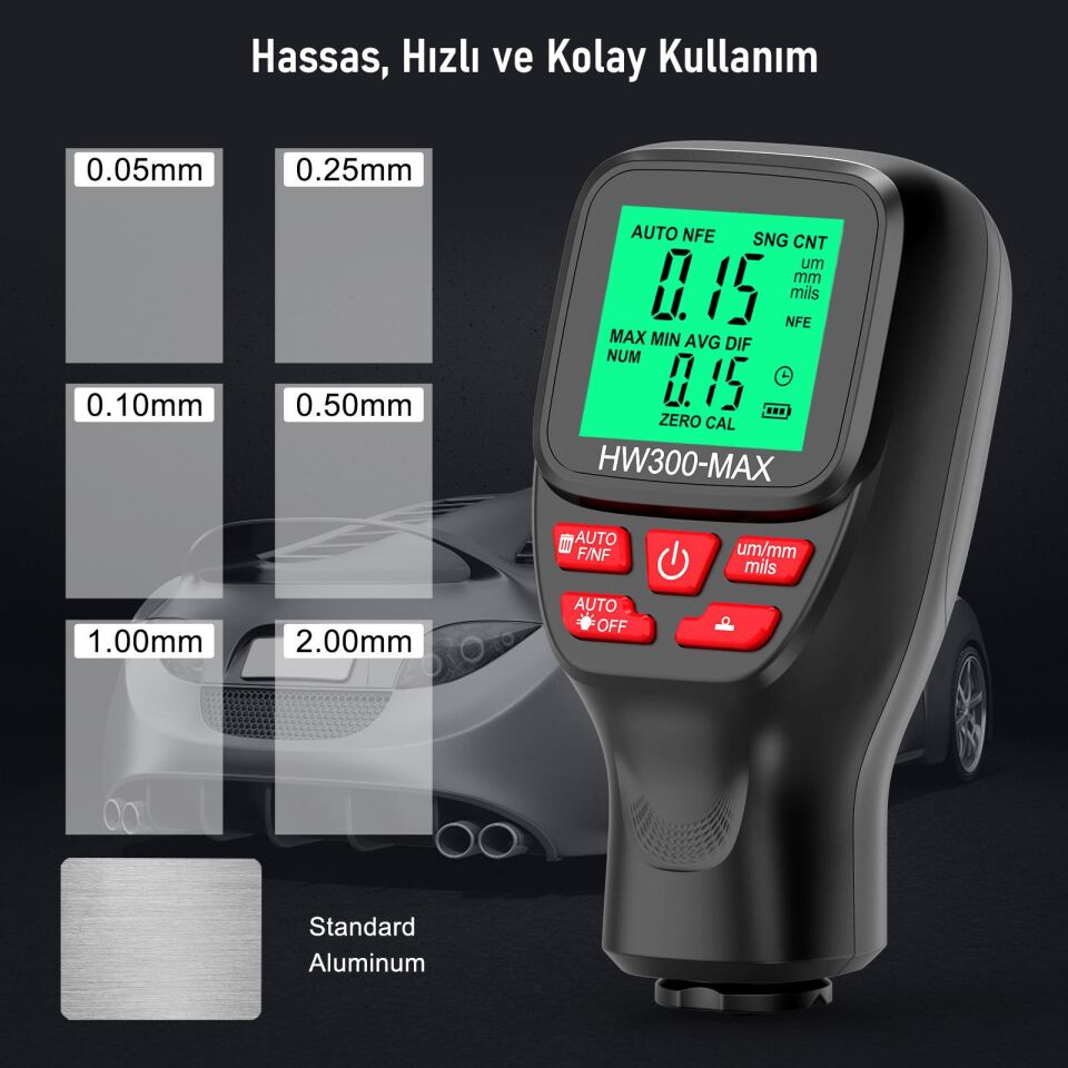 Valkyrie HW300-MAX Dijital Kaplama Kalınlığı Ölçer – 0-2000 µm, FE/NFE Otomatik Algılama, LCD Ekran