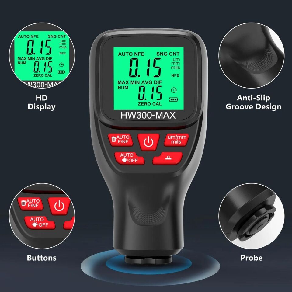 Valkyrie HW300-MAX Dijital Kaplama Kalınlığı Ölçer – 0-2000 µm, FE/NFE Otomatik Algılama, LCD Ekran