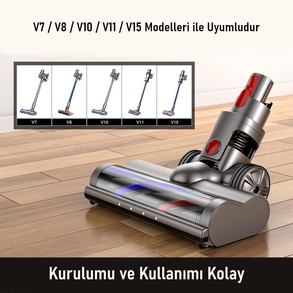 Valkyrie Elektrikli Döner Işıklı Zemin Fırçası Başlığı Dyson V8/V10/V11/V15 Uyumlu Yüksek Performanslı