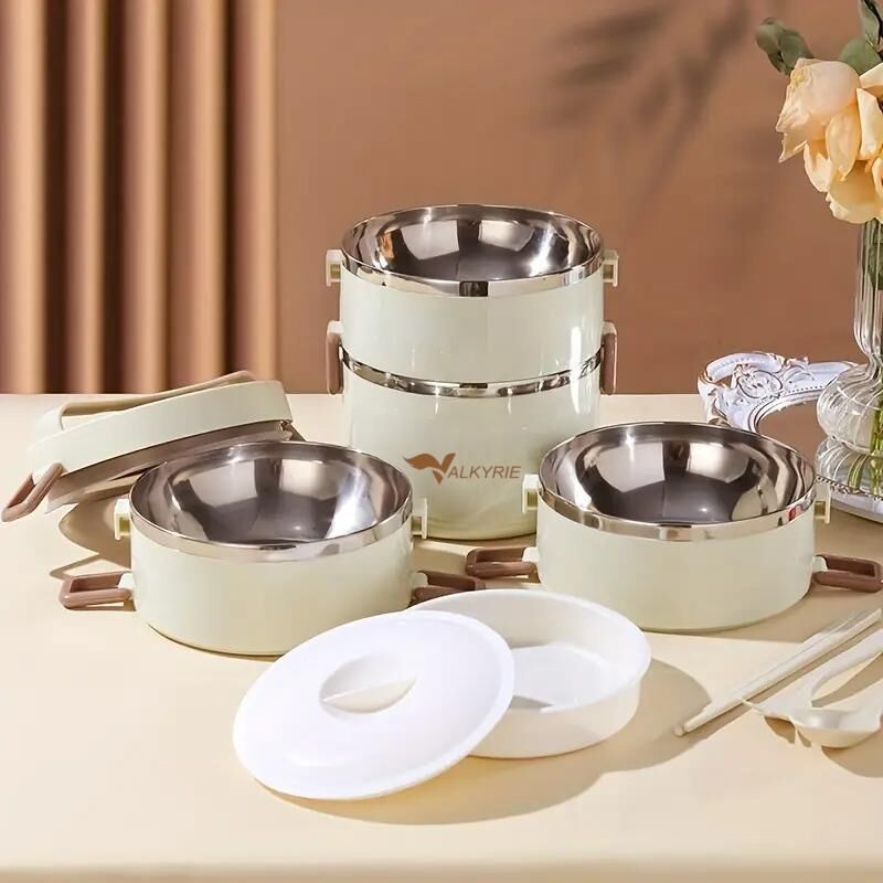 Valkyrie 4 Gözlü Çelik Isı Yalıtımlı Çanta Yemek Kabı Seti Çantalı Geniş Kaplar Bento Çantalı